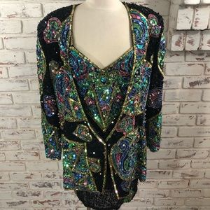 Lillie Rubin Vintage sequin dress and Jacket. Holiday, cocktail, dressy, glam,